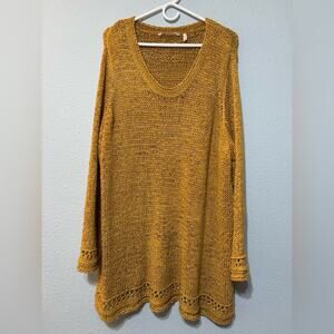 Soft Surroundings Cozy Loose Weave Mustard Yellow Scoop Neck Sweater 3X